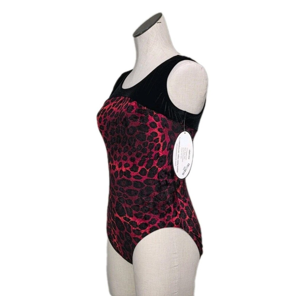 Satara VTG Leopard Print Split Keyhole Velvet Dance Leotard Bodysuit AL Adult L - Picture 5 of 16